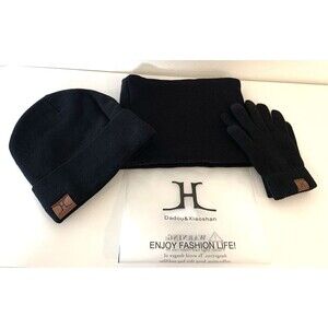 Dadou & Xiaoshan Knit Black Hat, Gloves, and Scarf Set Unisex NEW! Cabincore
